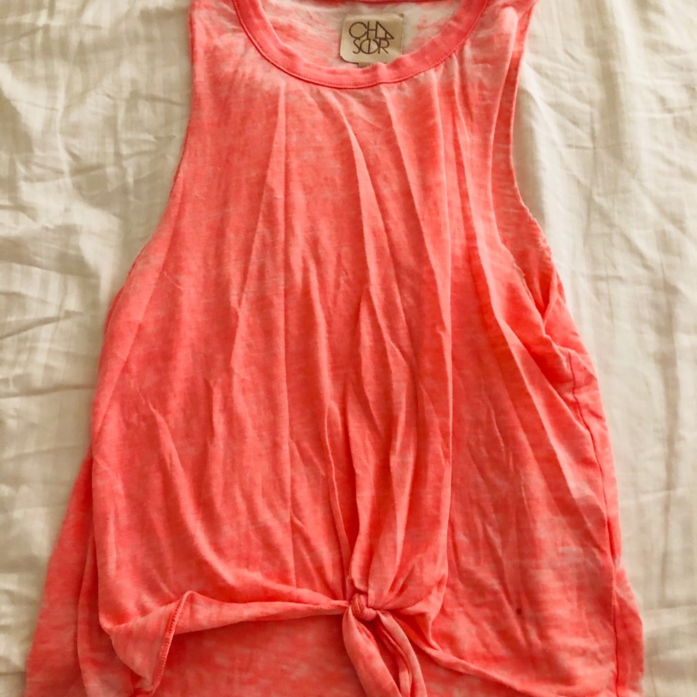 Chaser Coral Tie-Front Short Sleeve Top